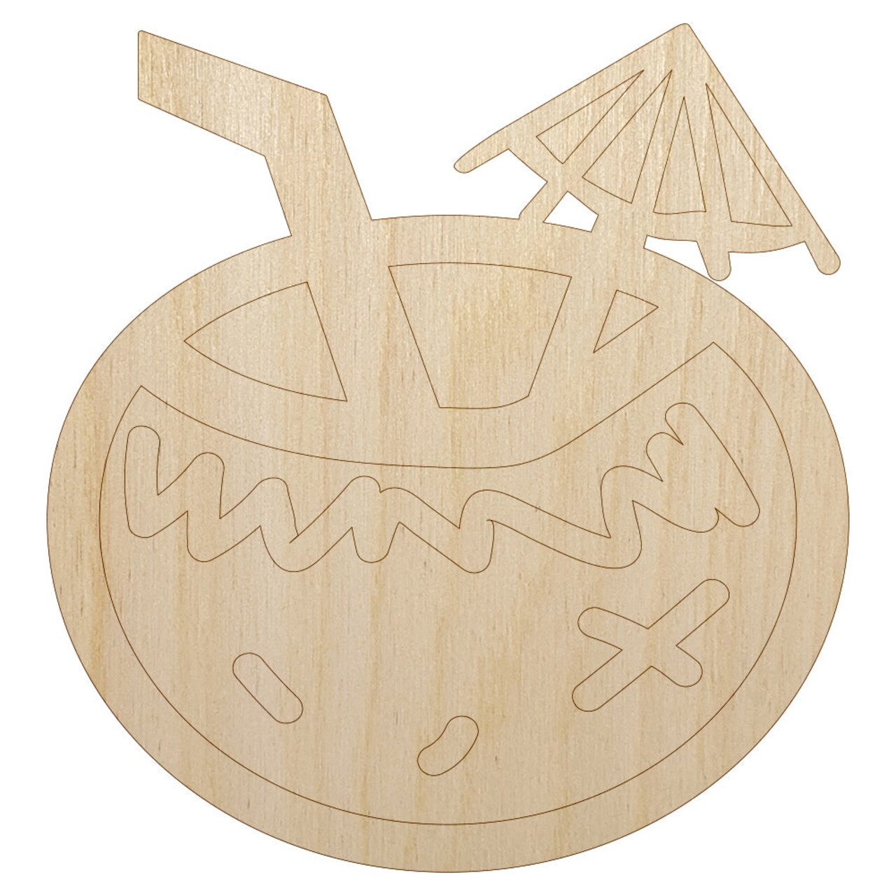 Coconut Drink Tropical Doodle Unfinished Wood Shape Piece Cutout for DIY Craft Projects